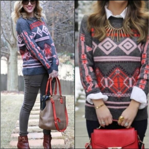 J. Crew EUC Abstract Fair Isle Wool, Mohair Blend Sweater - Picture 2 of 11